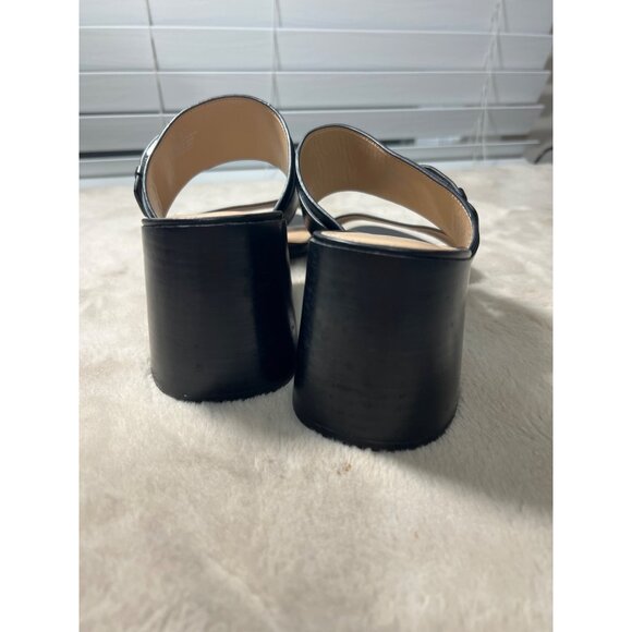 Lauren Ralph Lauren Black Leather Strappy Block Heel Sandals With Silver Buckle - Picture 8 of 12